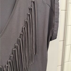 Naked Zebra grey fringe cuffed sleeve v neck size S